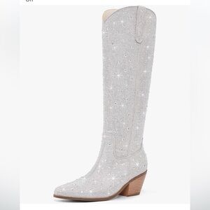 Women Cowboy Boots Cowgirl Rhinestone Mid Calf Western Boots Sparkly